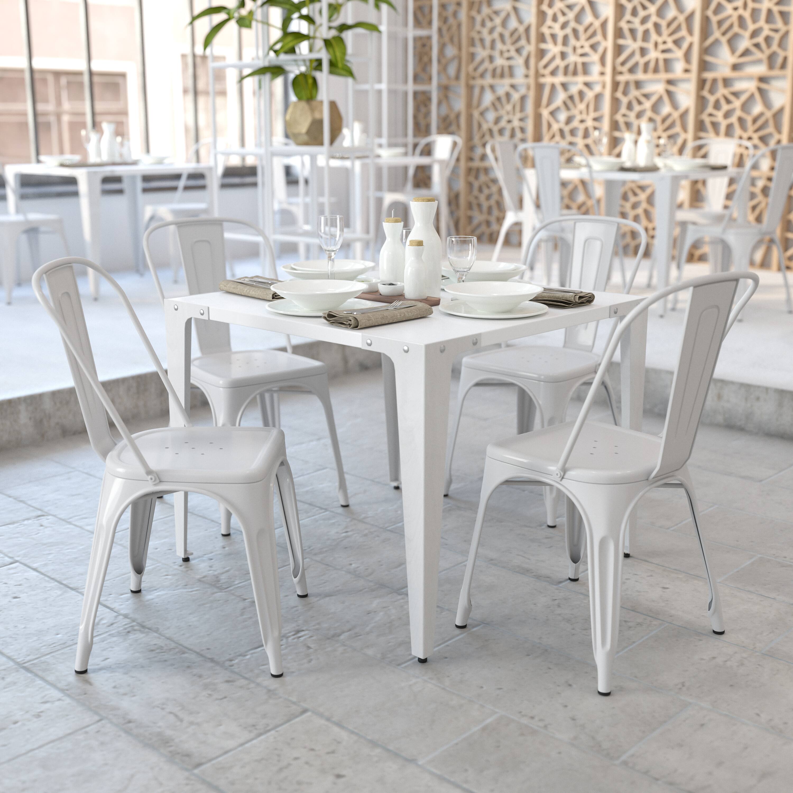 Alt View 2. Emma + Oliver - Commercial Grade 4 Pack Metal Indoor-Outdoor Stackable Chair - White.
