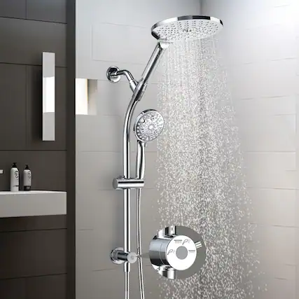 Front. Dazzed Corner - 7.5" Rotatable Dual Shower Head Combo with Handheld Showerhead - Chrome.