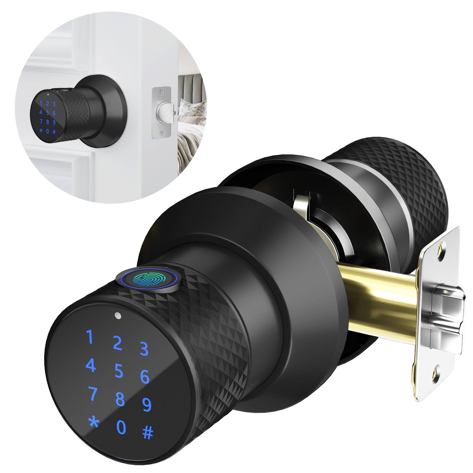 Fitnate - Keyless Smart Fingerprint Lock Bluetooth Digital Door Deadbolt Lock with Keypad - Black
