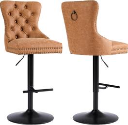 Trinkets Crazed - Swivel Bar Stools Set of 2 with Upholstered Back, Adjustable Counter Height Barstools - orange PU