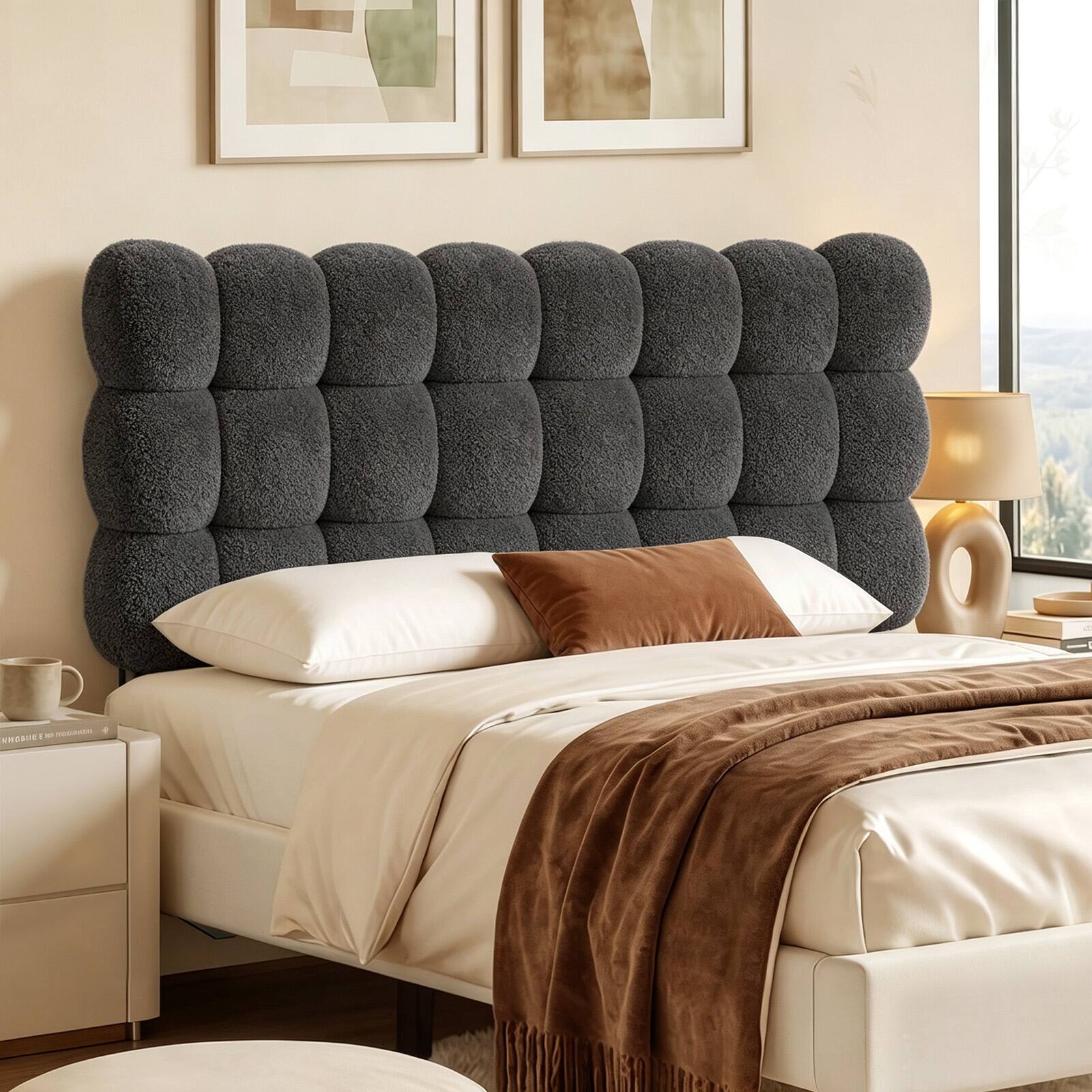 Angle. Pinmoco - Upholstered Headboard with Adjustable Height, Cloud-Like Comfort, No Damage on Walls - Gray.