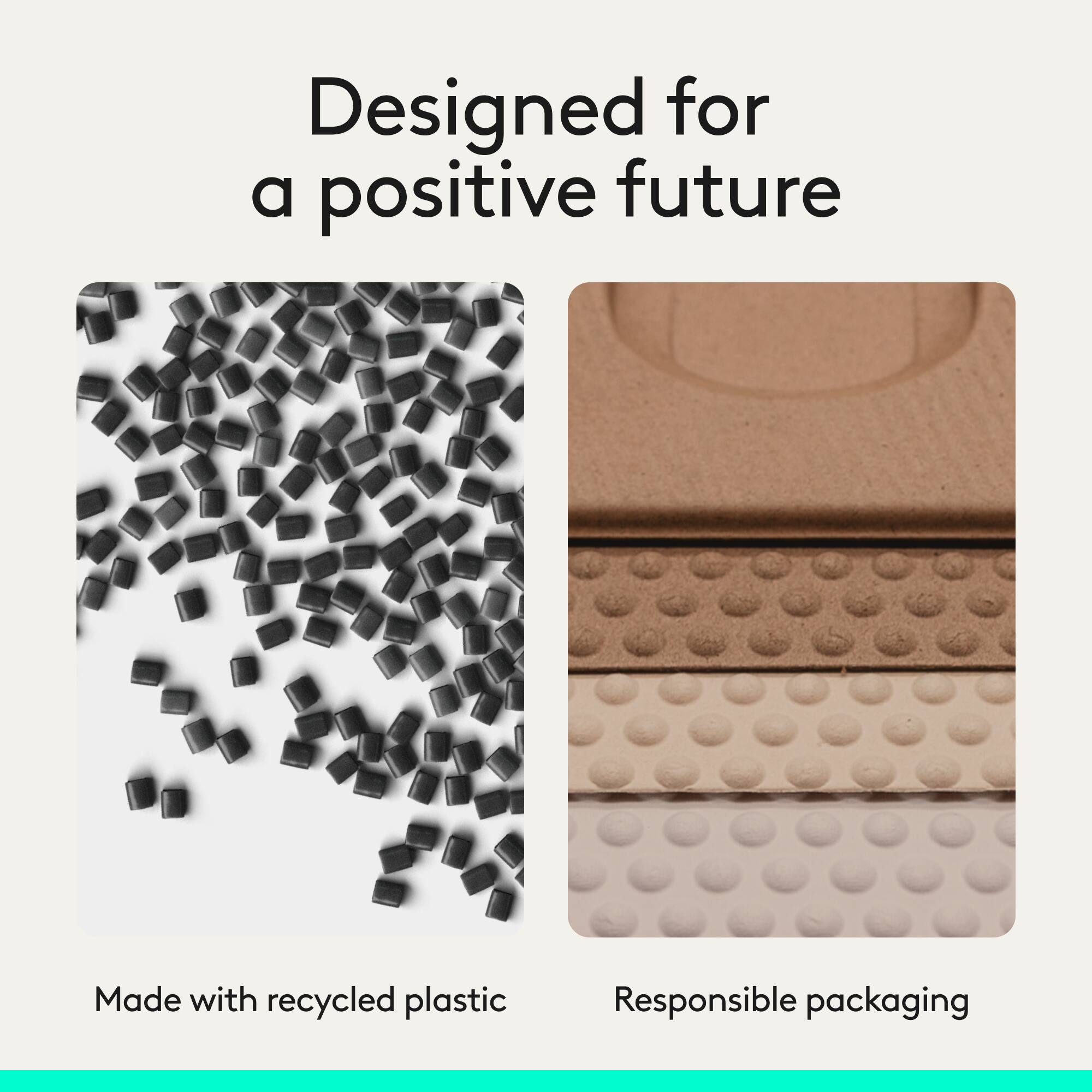 Designed for a positive future

Made with recycled plastic

Responsible packaging