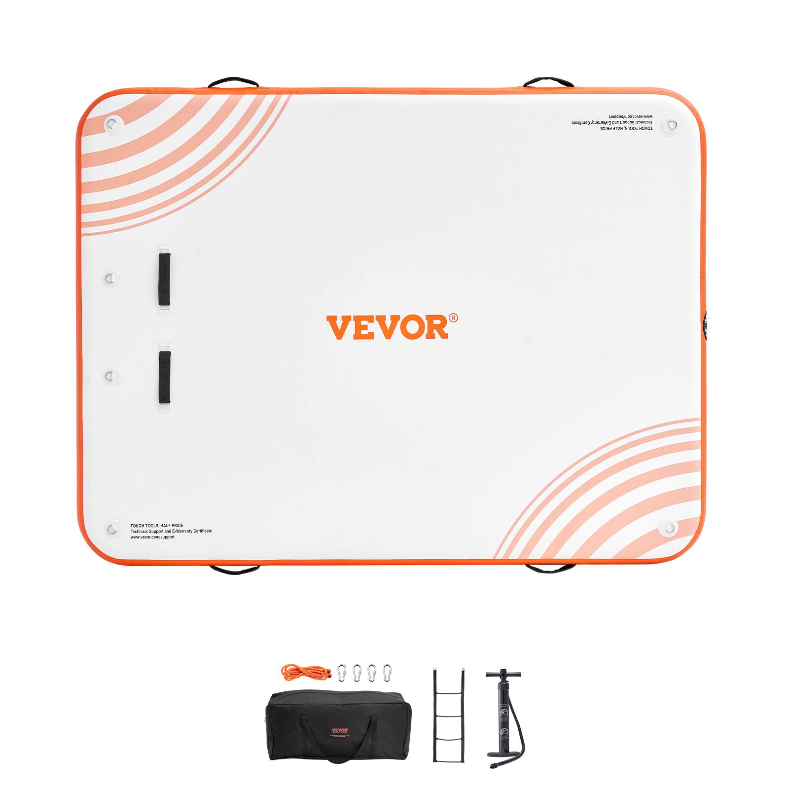 Alt View 5. VEVOR - Inflatable Floating Dock, 8 x 6FT Inflatable Dock Platform, Non-Slip Water Floating Dock Mat with Portable Carrying Bag - White + Orange.