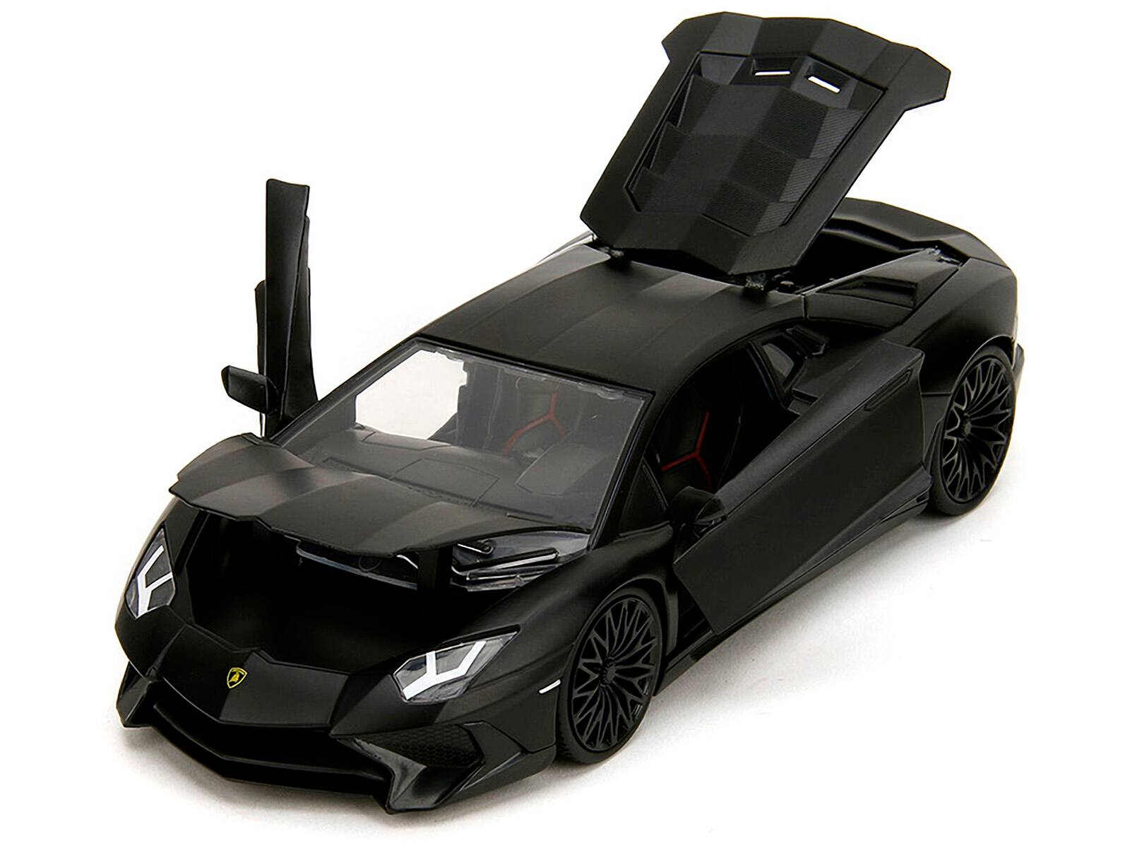 Angle. Jada - Shaw's Lamborghini Aventador Matt Black "Furious 7" (2015) Movie "Fast & Furious" Series 1/24 Diecast Model Car by Jada - Matt Black.