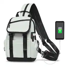 Unique Bargains - Small Backpack Convertible Crossbody Bags with USB Charge Port Lightweight Casual Sling Shoulder for Outdoor Travel - Beige