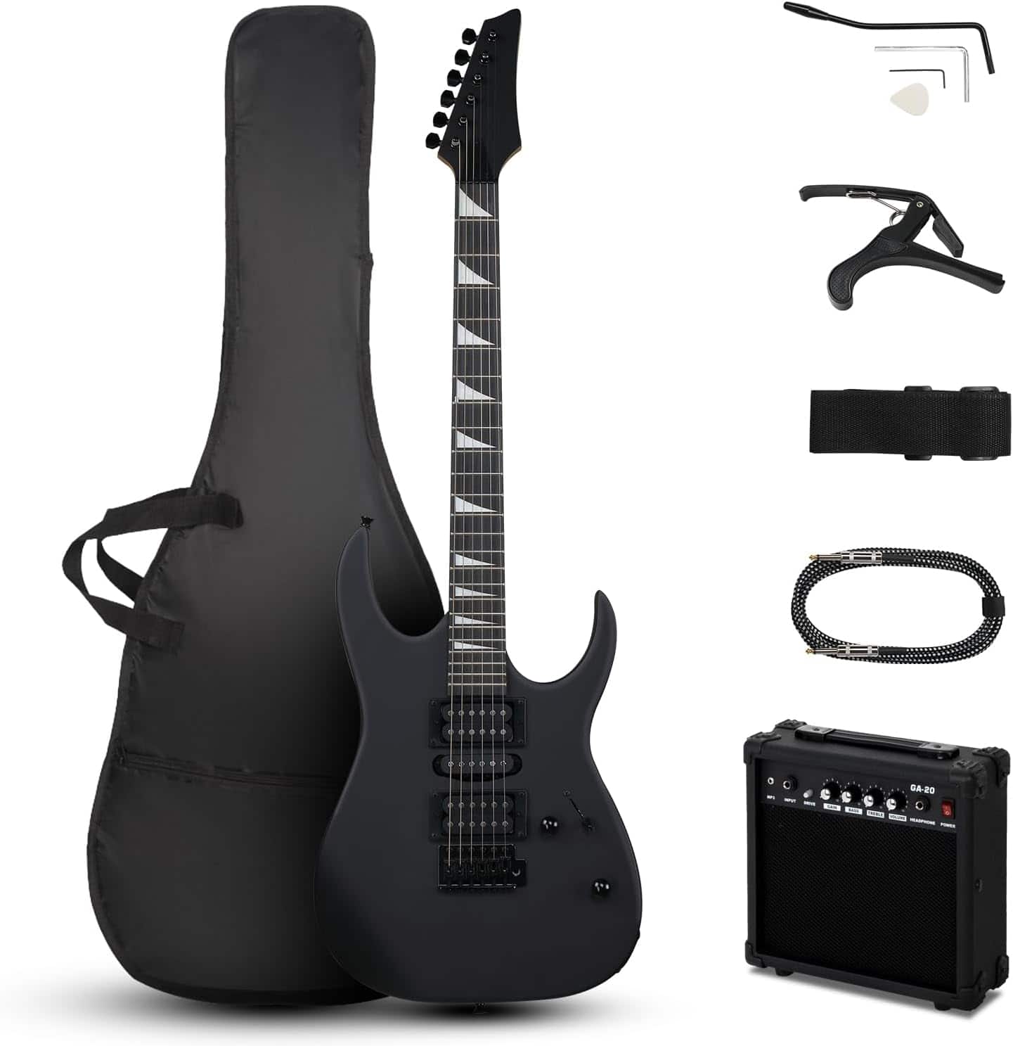 Winado - 39" Electric Guitar with 20Watt Amp for Beginners Full Size 170 Model Starter Guitars Kit for Professionals - Black