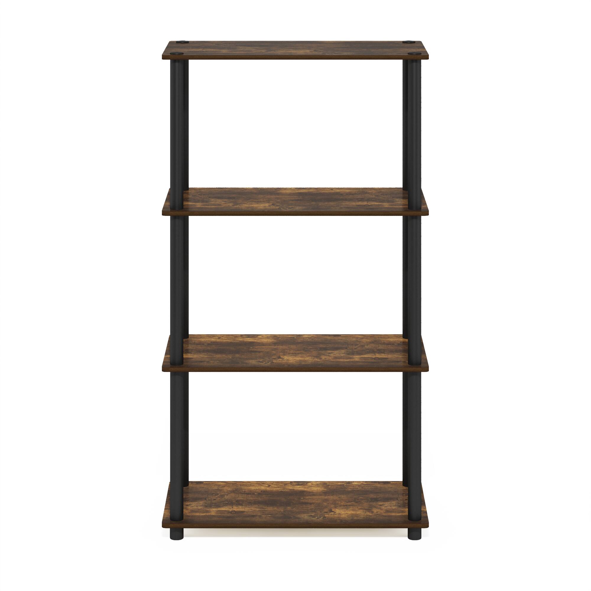 Alt View 2. Furinno - Turn-N-Tube 4-Tier Multipurpose Shelf Display Rack, Amber Pine/Black - Amber Pine/Black.