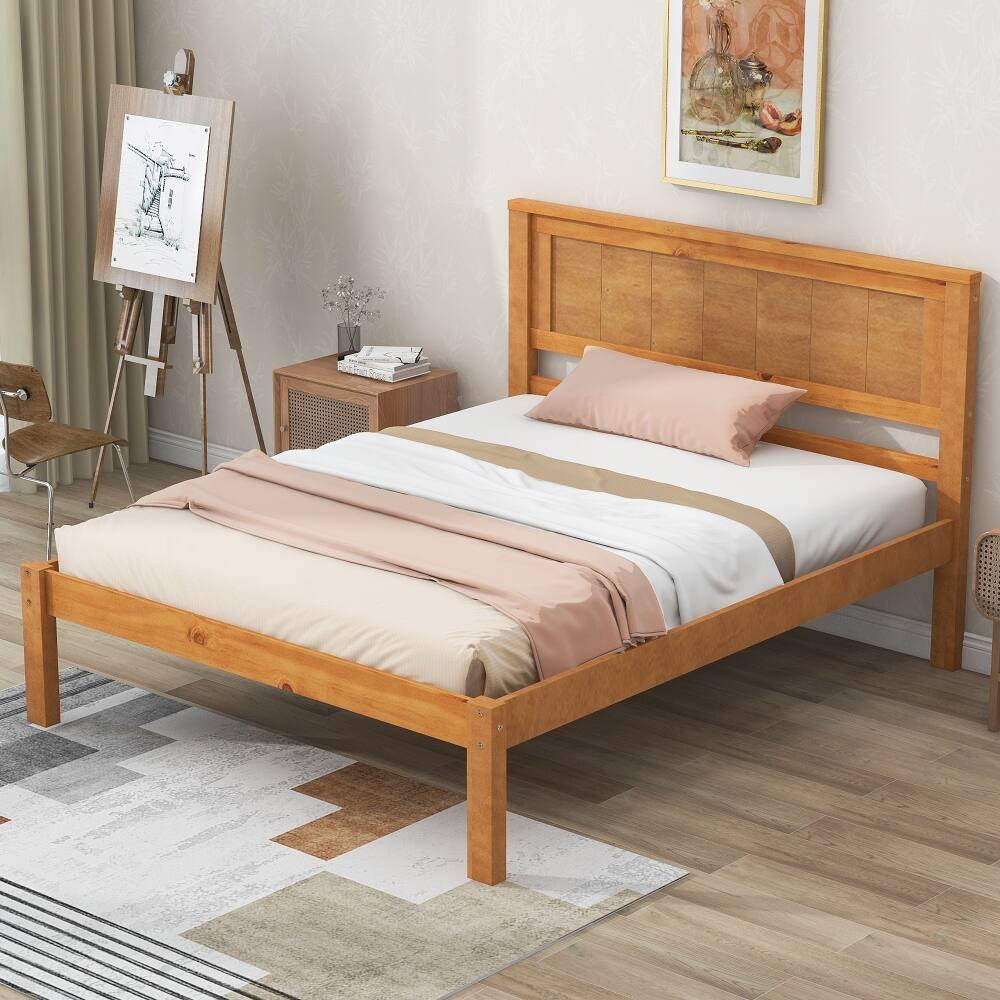 Left. Loheer - Loheer Twin Platform Bed Frame with Headboard Oak Wood Slat Support No Box Spring Needed - Oak.