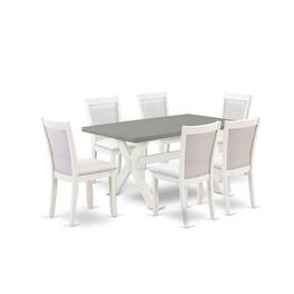 East West Furniture - 7-Piece Table Set Includes a Wooden Kitchen Table and 6 Cream Linen Fabric Modern Dining Chairs - Multi-Color