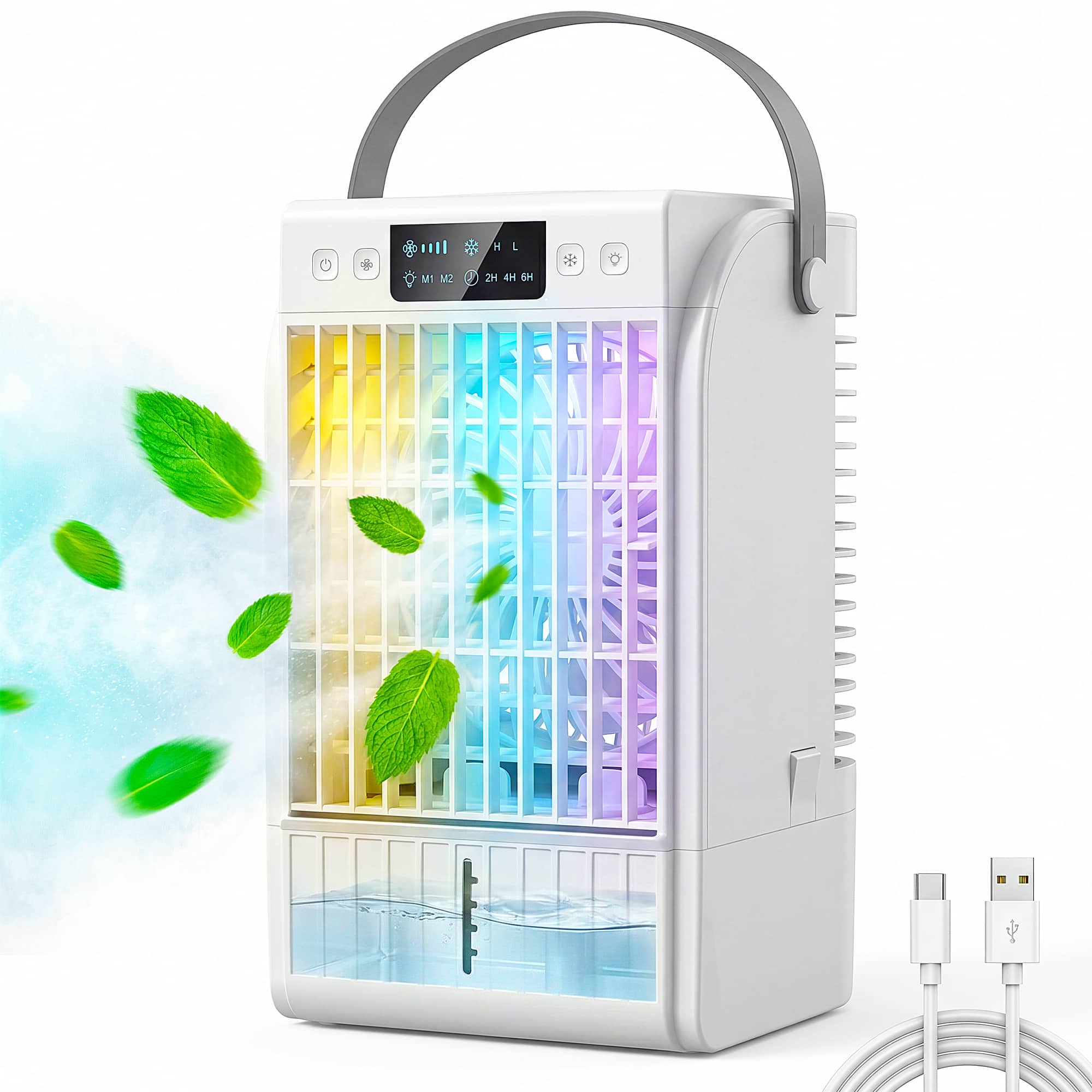 Homcom - Fan with RGB Light, Misting Cooler and Humidifier, Table Fan with 4-Speed - White