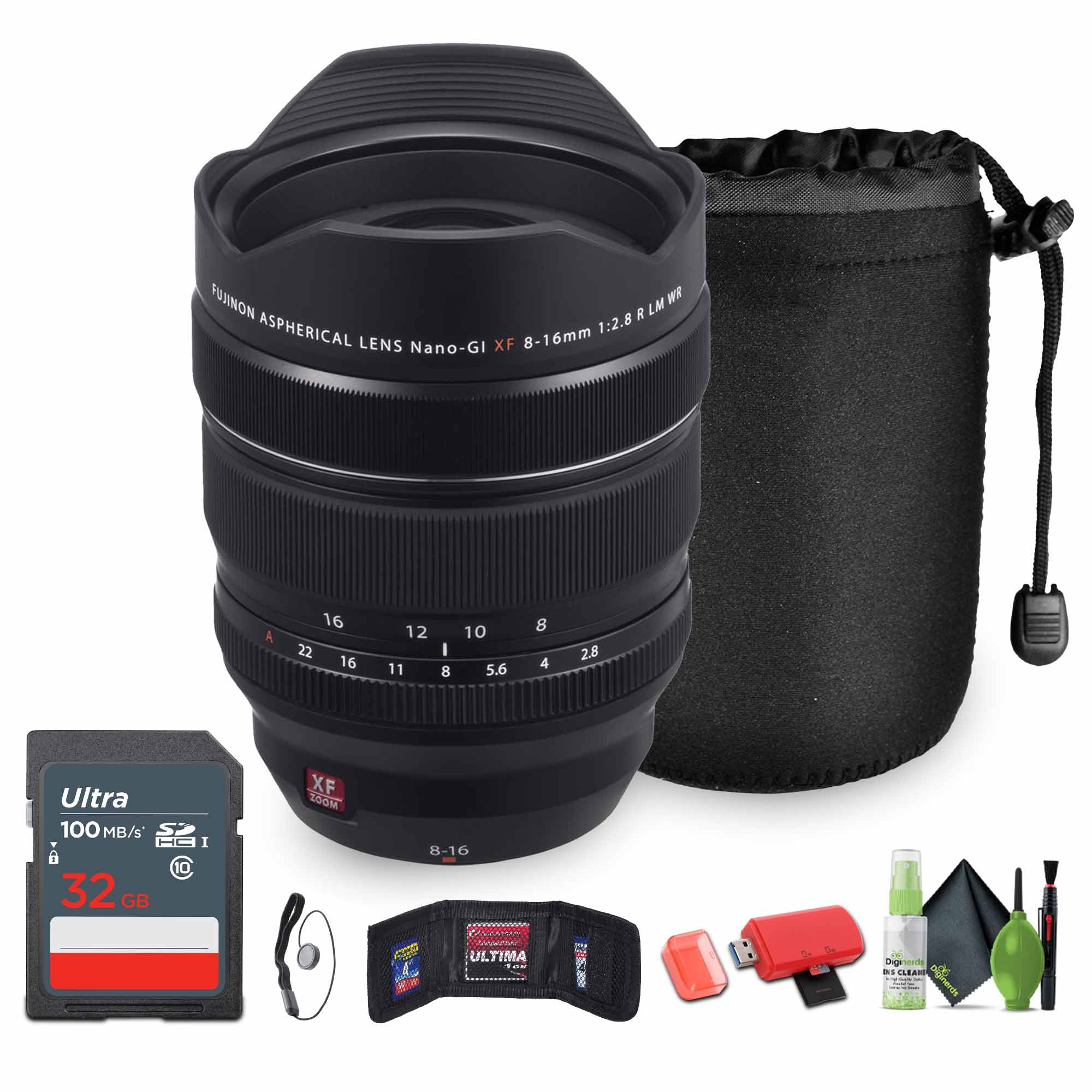 Fujifilm - XF 8-16mm f/2.8 R LM WR Lens, Lens Pouch, 32GB Memory Card, Bundle - Black