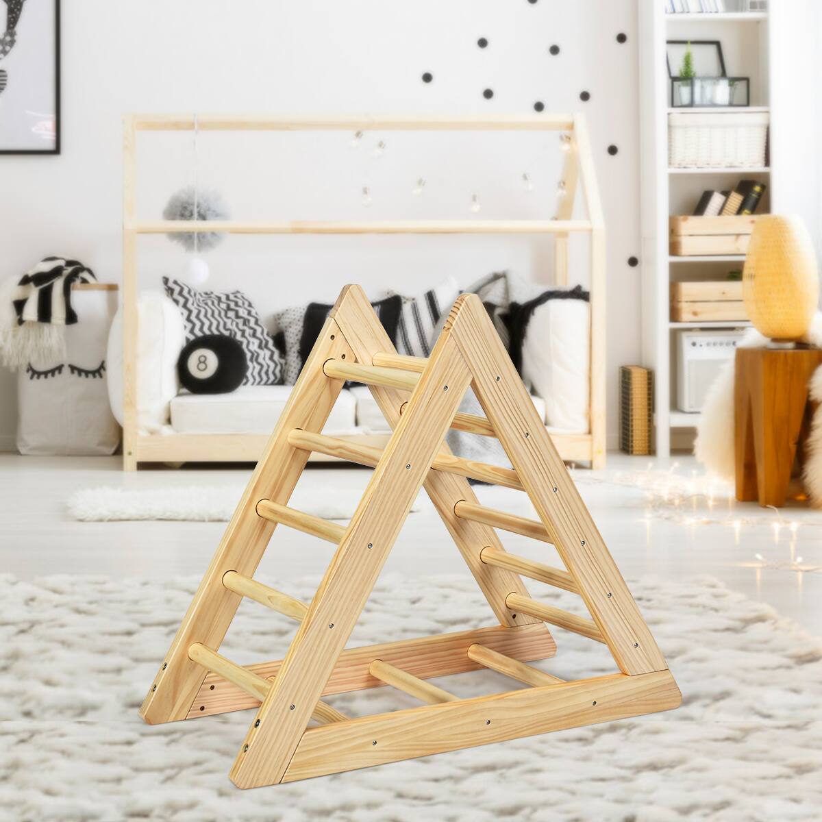 Alt View 1. Costway - Costway Wooden Climbing Pikler Triangle with Climbing Ladder For Toddler Step Training - Natural Wood.