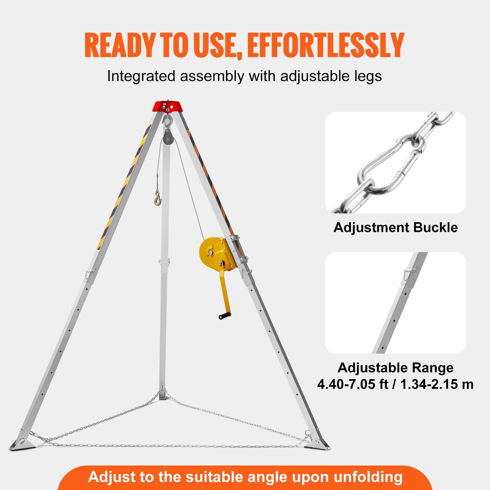 READY TO USE, EFFORTLESSLY  
Integrated assembly with adjustable legs  
Adjustment Buckle  
Adjustable Range 4.40-7.05 ft / 1.34-2.15 m  
Adjust to the suitable angle upon unfolding