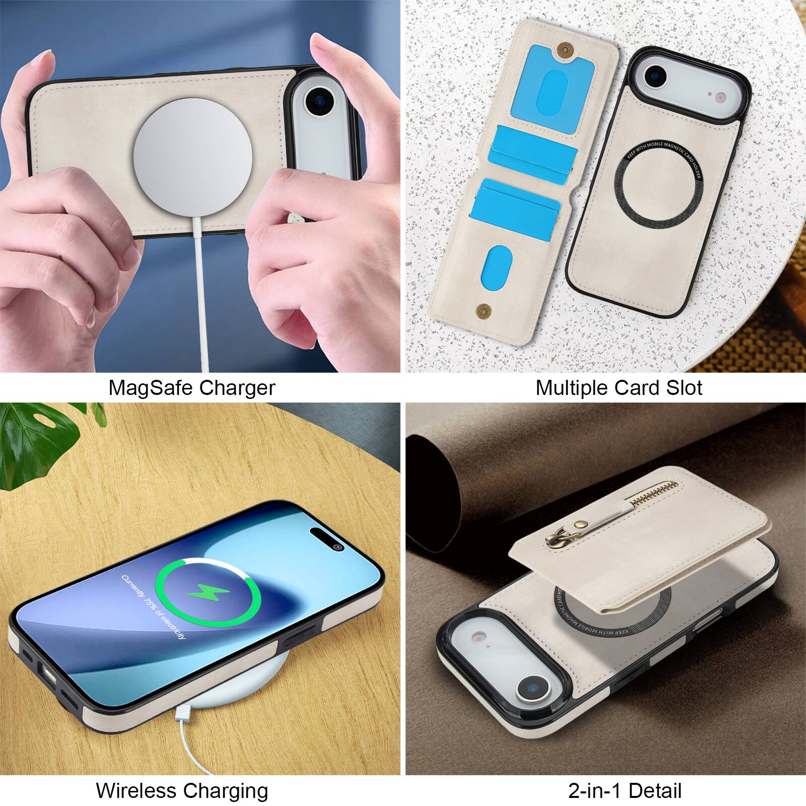 MagSafe Charger  
Multiple Card Slot  
Currento  
75% R elecetiy E MADRETE rozAn  
Wireless Charging 2-in-1 Detail
