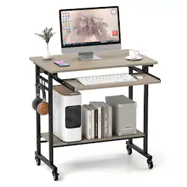 Ecooso - Rolling Laptop Desk with Pull-Out Keyboard Tray and Hooks, Mobile Workstation with Wheels - Gray