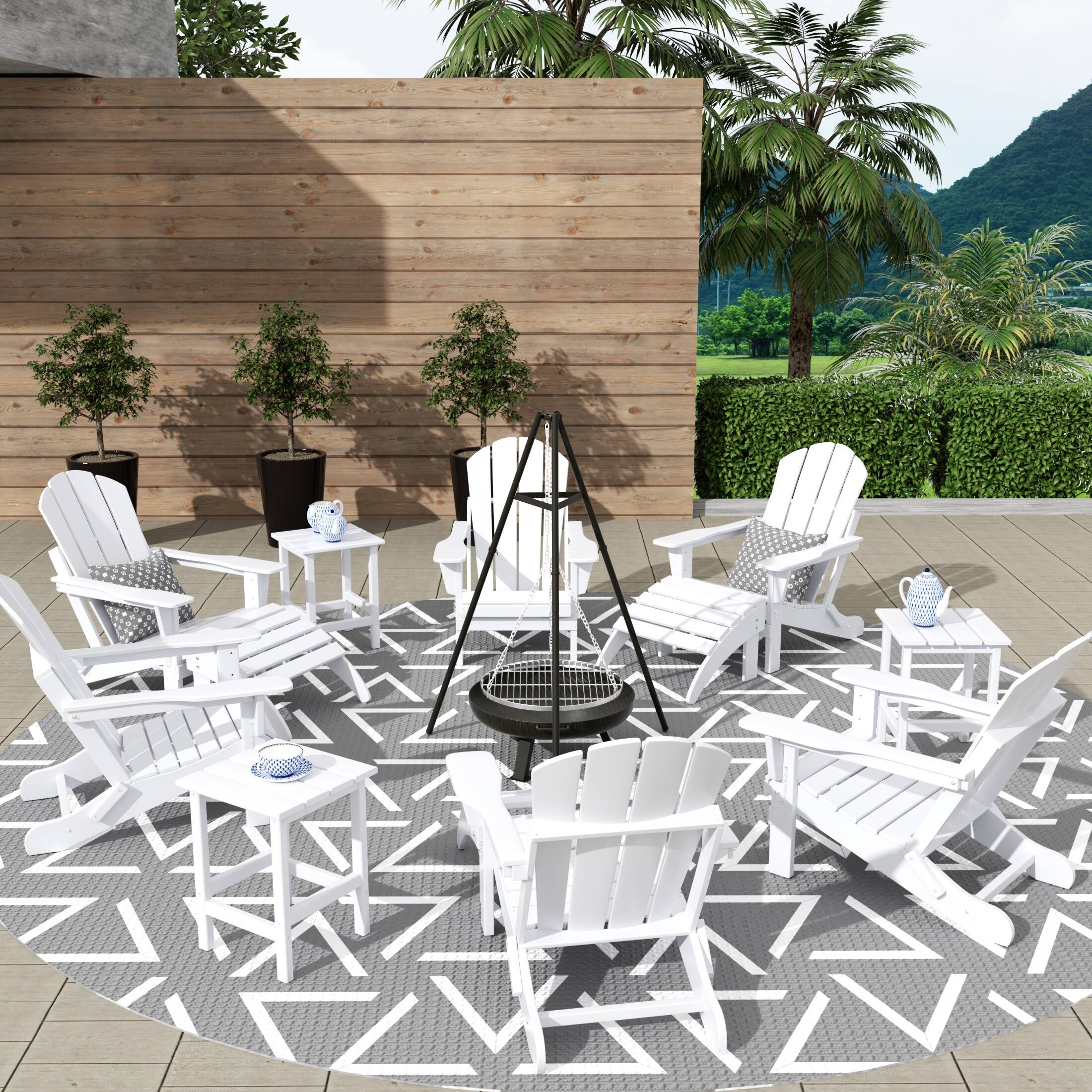 Angle. WestinTrends - WestinTrends Malibu 12-Piece Outdoor Folding Poly Adirondack Chair With Ottoman And Side Table - White.