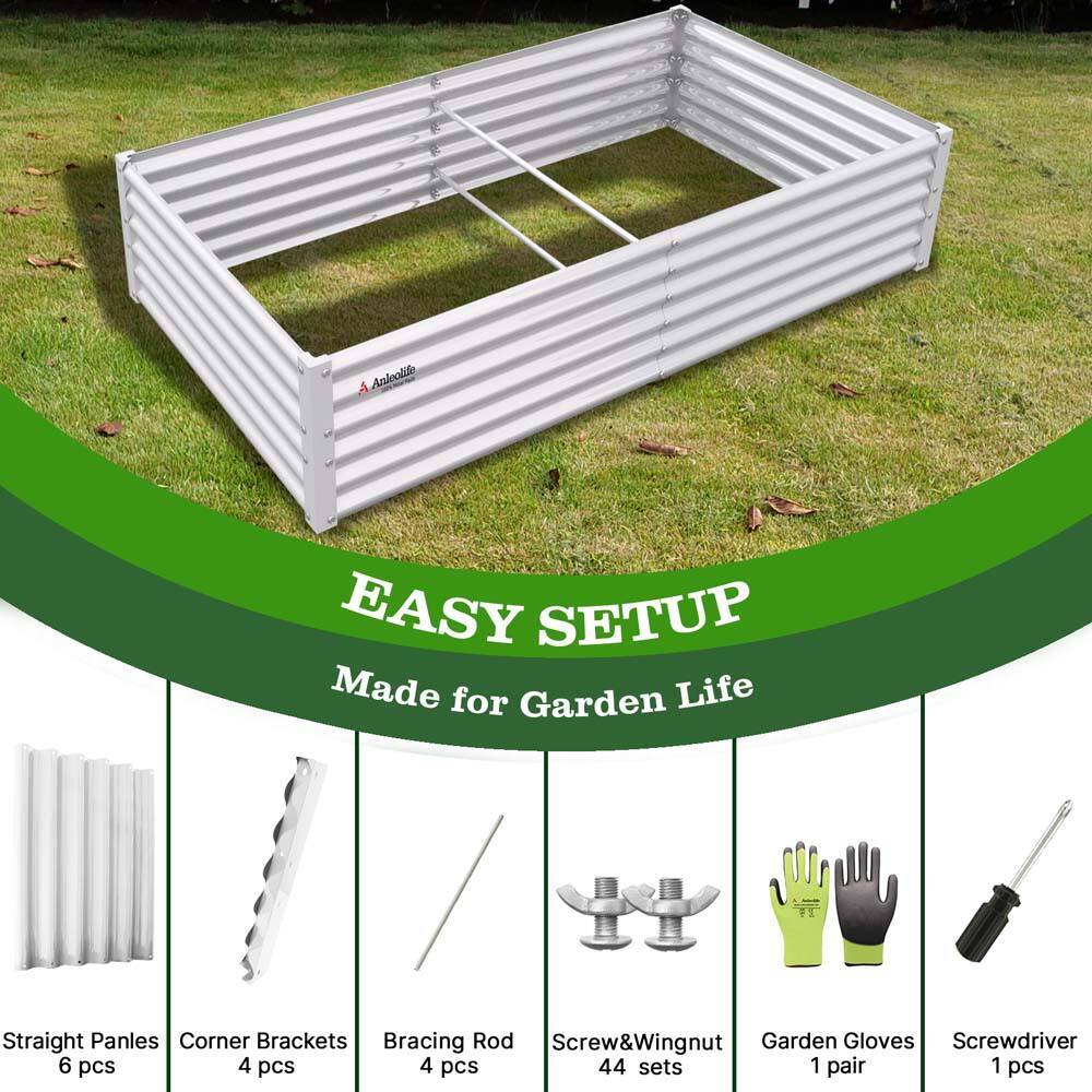 EASY SETUP  
Made for Garden Life  

- Straight Panels: 6 pcs  
- Corner Brackets: 4 pcs  
- Bracing Rod: 4 pcs  
- Screw & Wingnut: 44 sets  
- Garden Gloves: 1 pair  
- Screwdriver: 1 pcs