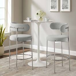 Albie Fabric Bar Stools Set of 2 by Modway - Gray Silver