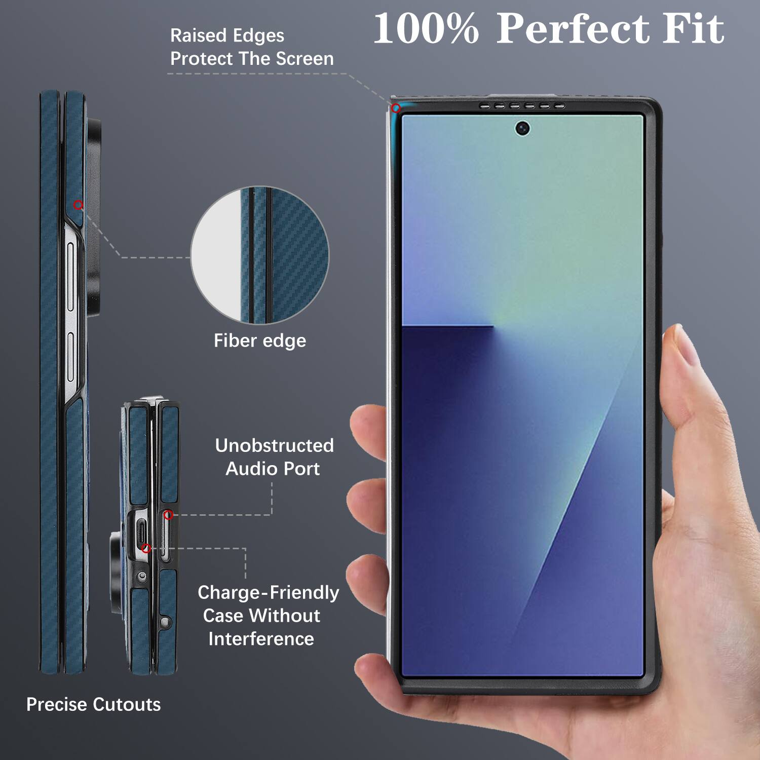 Raised Edges 100% Perfect Fit Protect The Screen Fiber edge Unobstructed Audio Port I Charge-Friendly Case Without Interference Precise Cutouts