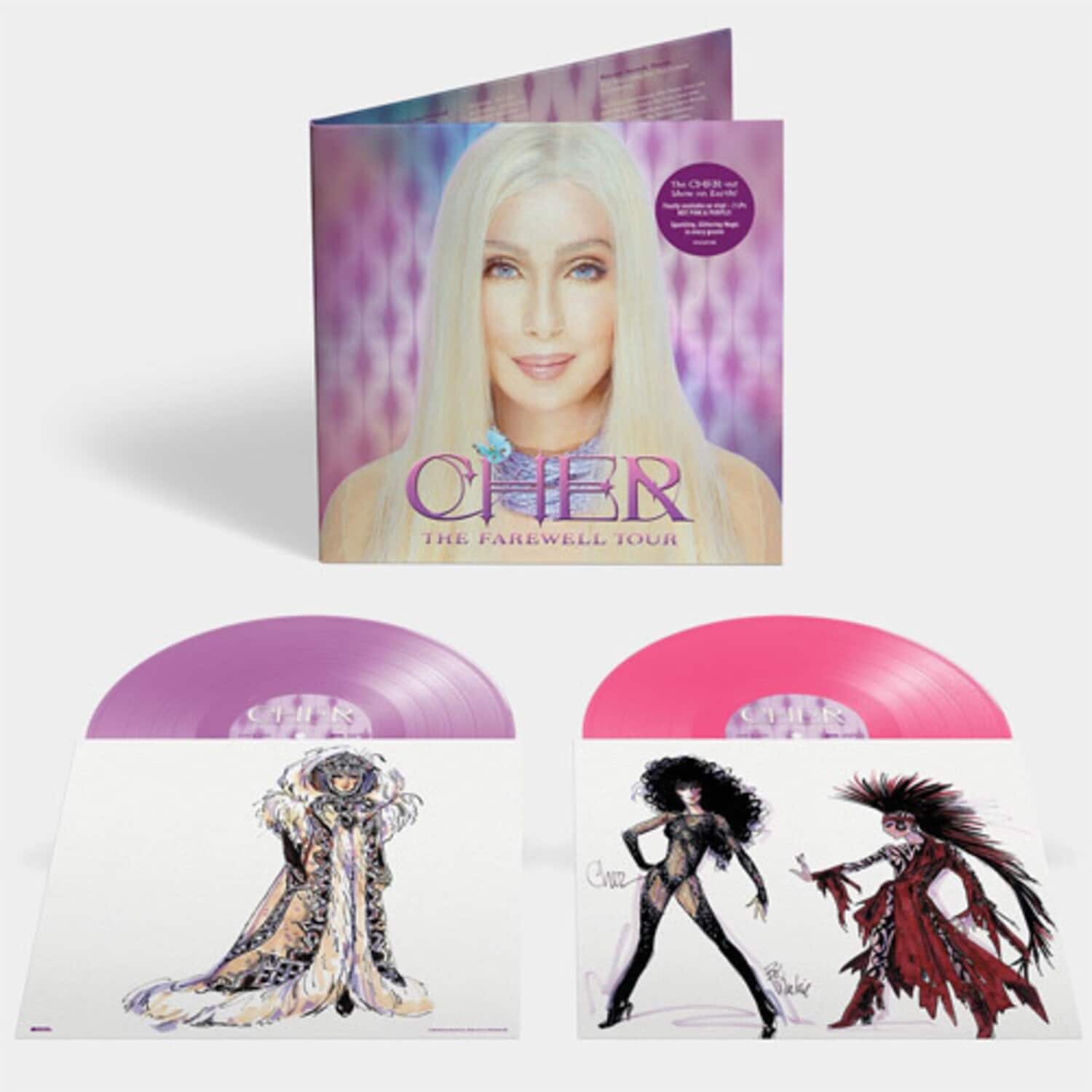 Sure, here is the corrected and grouped text from the image:

---

**Cover:**
- CHEER
- THE FAREWELL TOUR

**Vinyl Labels:**
- CHEER

**Posters:**
- CHEER
- THE FAREWELL TOUR

**Additional Text:**
- The CHEER of
- The FAREWELL TOUR
- [Signature]