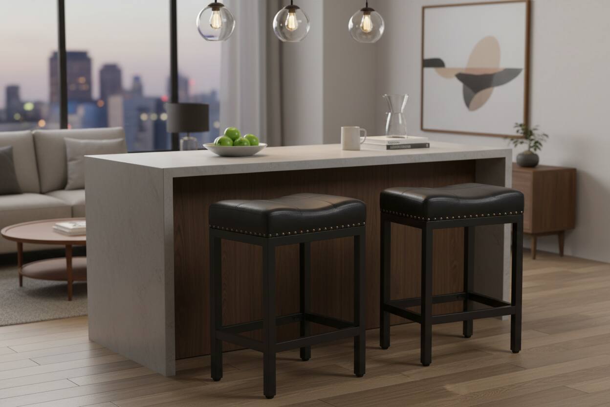Angle. AOITUN - Bar Stools Set of 2, 24 Inch for Daily Use - Perfect Kitchen and Bar Seating, Quality and Value Design - Black.