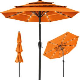 Best Choice Products - 10ft 3-Tier Solar Patio Umbrella w/ 24 LED Lights, Tilt Adjustment, Easy Crank - Orange