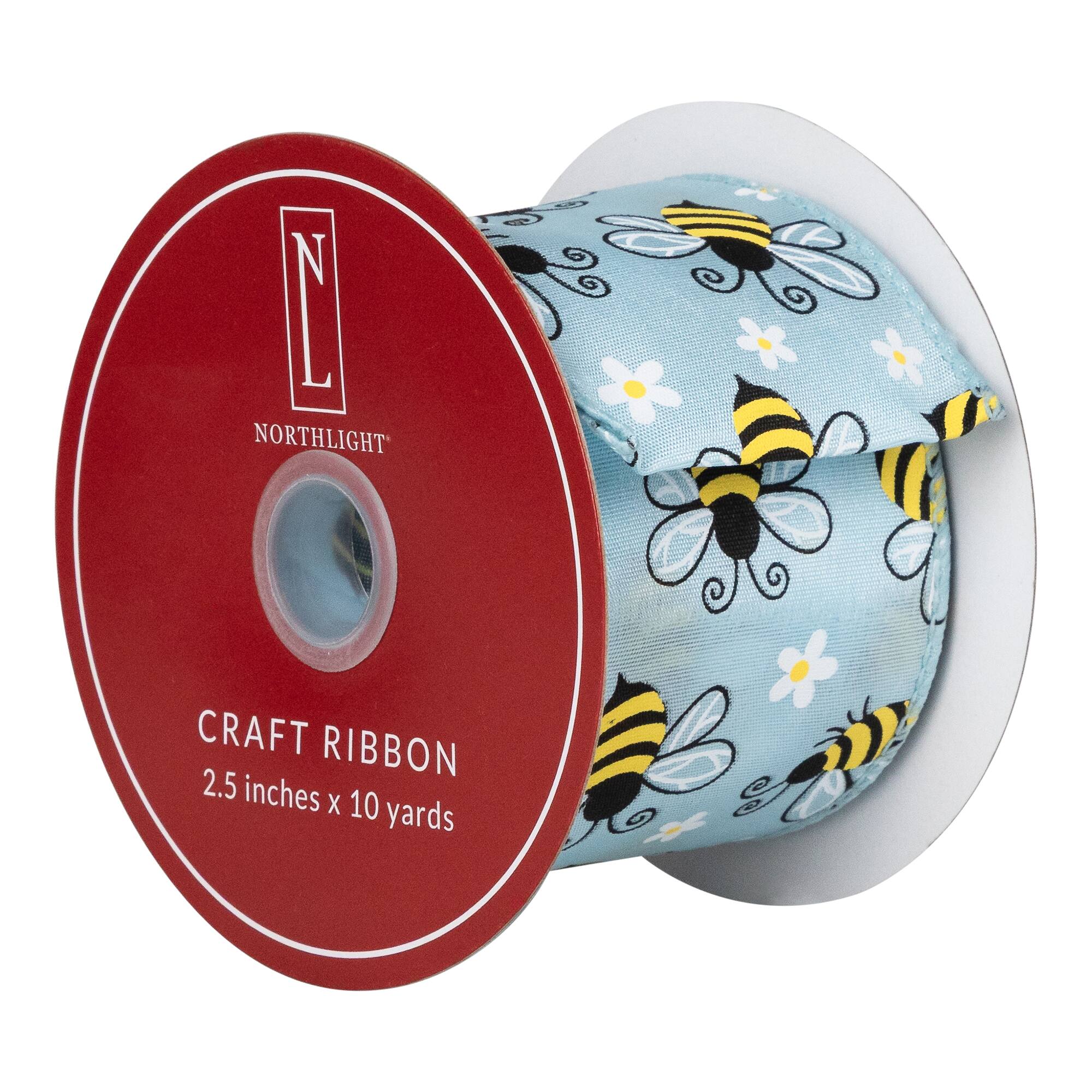 Northlight Bumblebee Design Wired Spring Craft Ribbon 2.5