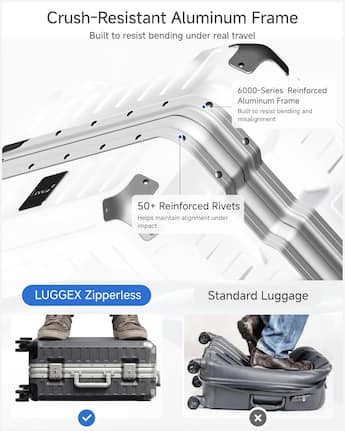 LUGGEX 20 Inch Carry On Luggage Aluminum Frame Zipperless Hardside LUGGEX 20 Inch Carry On Luggage Aluminum Frame Zipperless Hardside