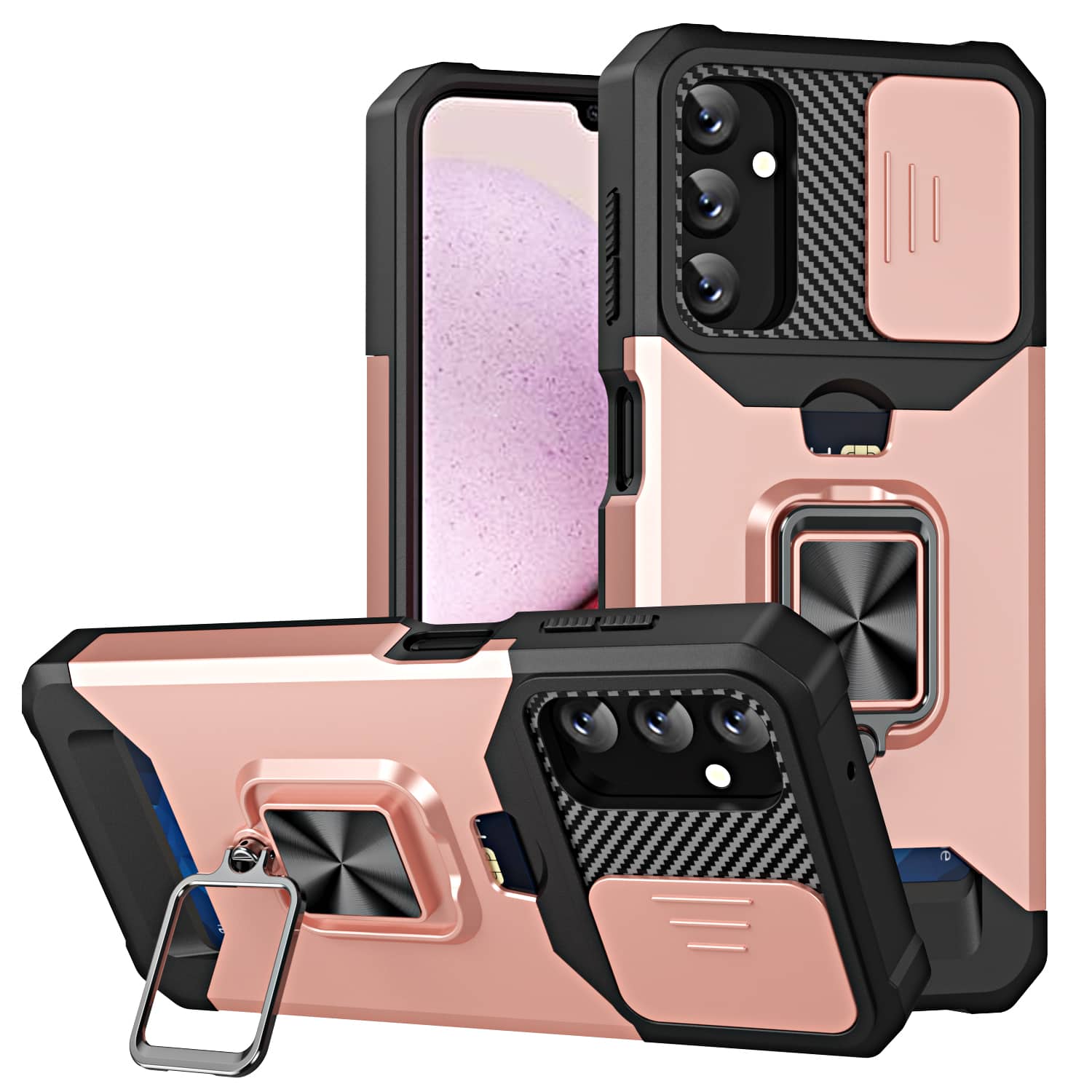 Dteck - For Samsung A17 5G Slide Lens Protection Case Wallet Card Holder Ring Stand Kickstand Hybrid PC TPU Cover - Rosegold price history on PriceWatchPro