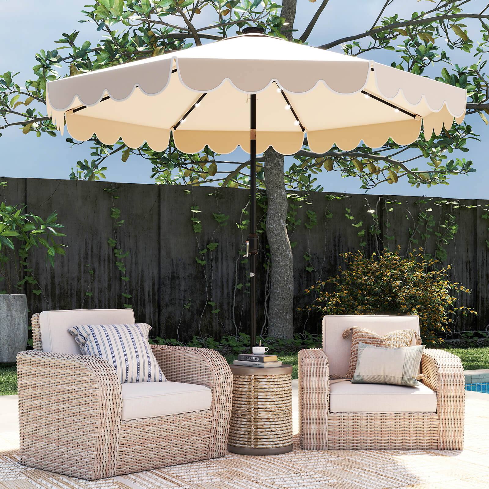 Alt View 3. Costway - Costway 10 FT Solar Patio Umbrella with 24 LED Lights 8 Ribs & Tilt Adjustment - Beige.