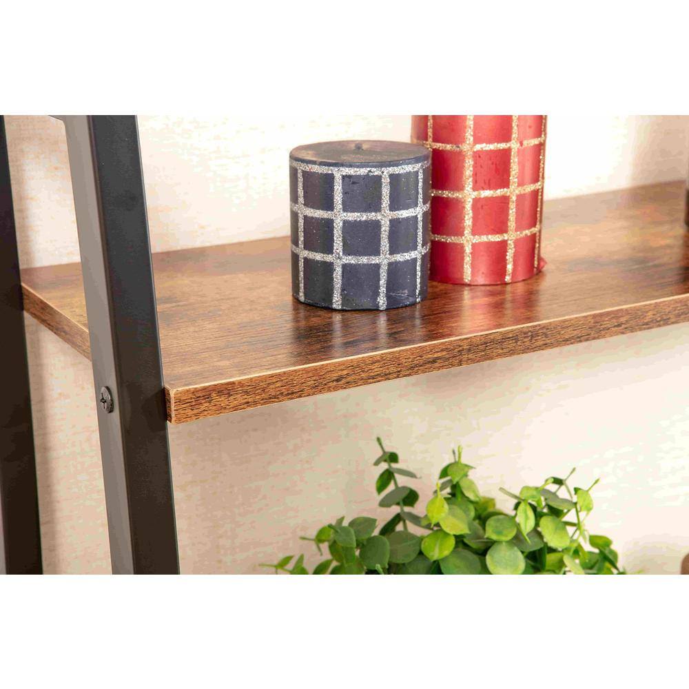 Angle. JJS - Industrial 4-Tier Bookshelf - Brown.