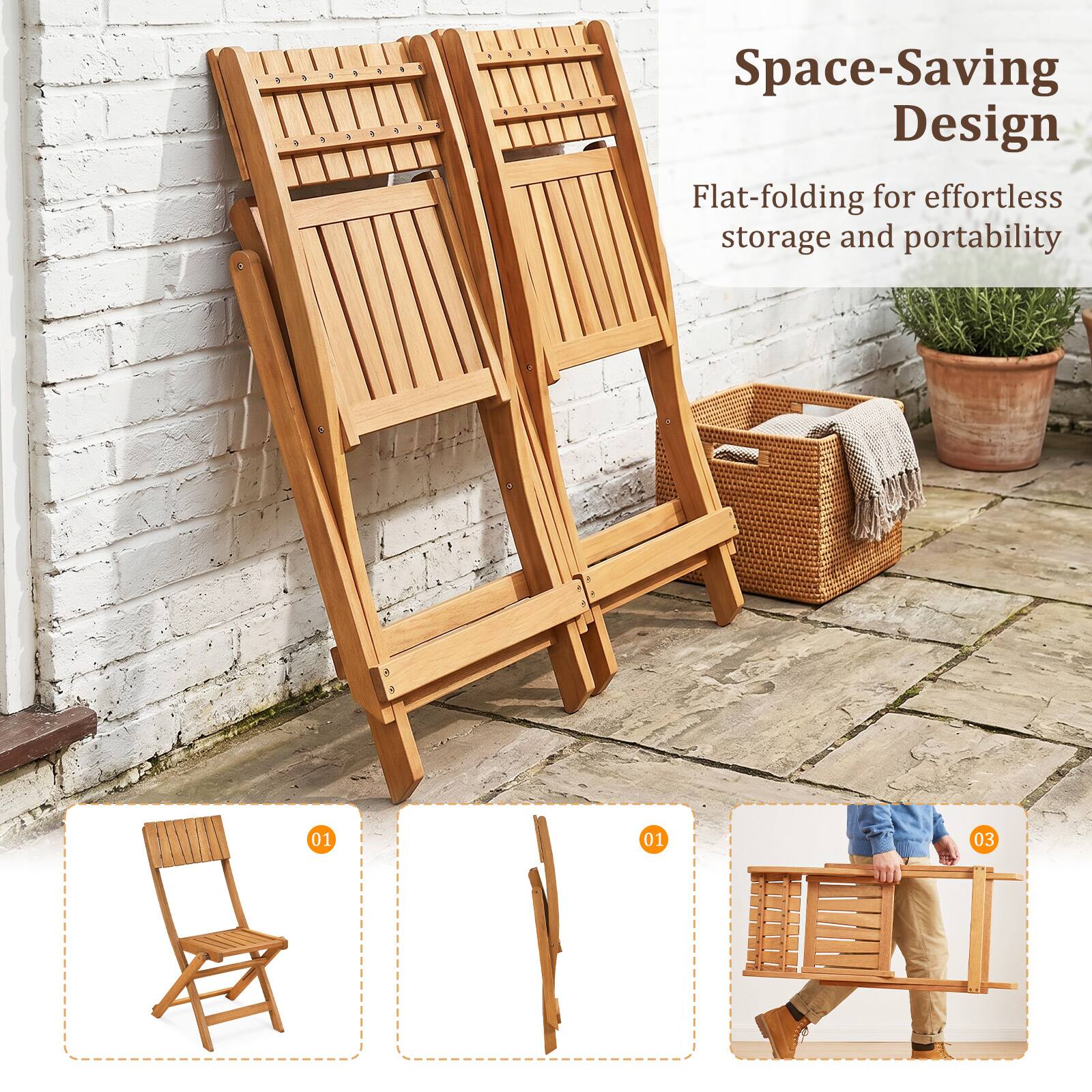 Space-Saving Design  
Flat-folding for effortless storage and portability  
01 01 03