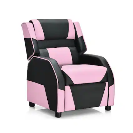 Front. Kadyn - Kids Youth PU Leather Gaming Sofa Recliner with Headrest and Footrest-Pink, Kids Chairs for Kids - Pink.