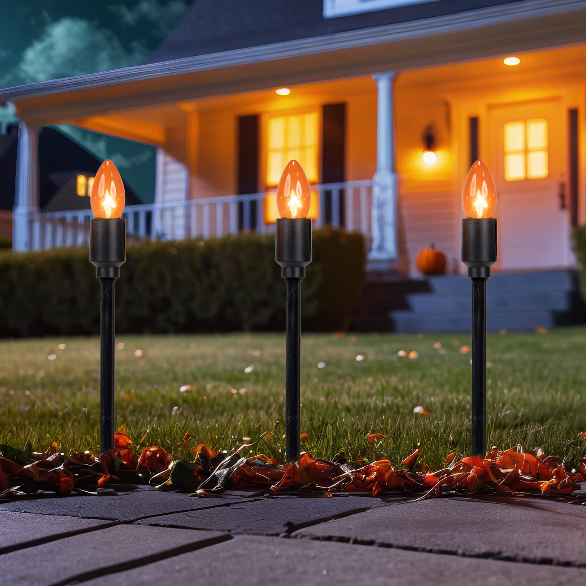 Northlight - Lighted C9 Halloween Outdoor Pathway Markers - 14" - Set of 10 - Orange