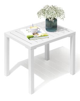 Crestlive Products - Aluminum Rectangular Patio Side Table, Small Outdoor Bistro Coffee Table - White