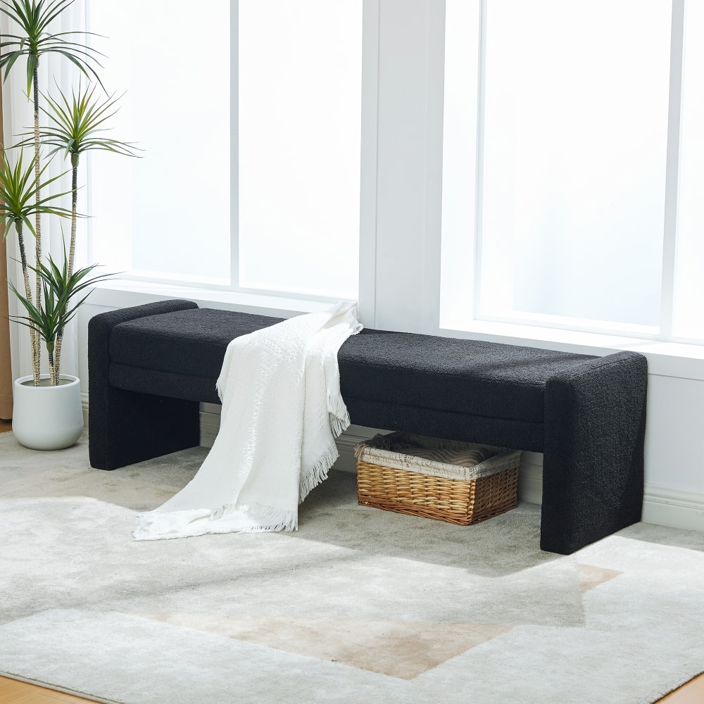 Ropilly - 66.9 Inch Modern Upholstered End of Bed Bench, Boucle Tufted Entryway Bench - Black