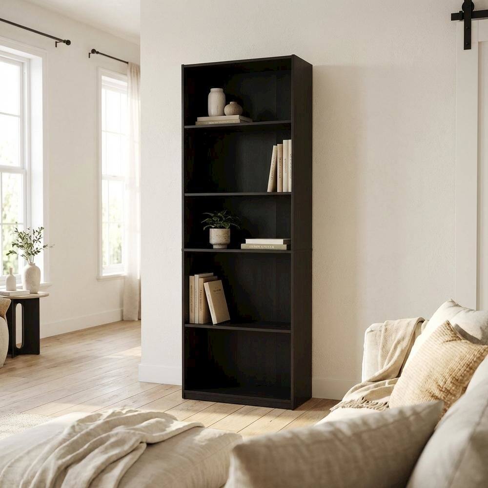 Left. FurniFact - Wooden Bookcase in Finish with Adjustable Shelves for Home Office - Darkwood.