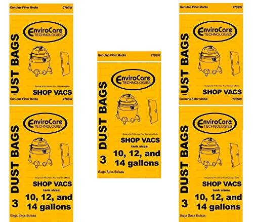 Sure, here is the corrected and grouped text:

---

**Genuine Filter Media**

**EnviroCore TECHNOLOGIES**

**DUST BAGS**

**SHOP VACS**

**Genuine Filter Media**

**10, 12, and 14 gallons**

**Bag Size: Bola**

**Tank sizes: 10, 12, and 14 gallons**

**Bags**

---

This text is consistent across all the images provided.