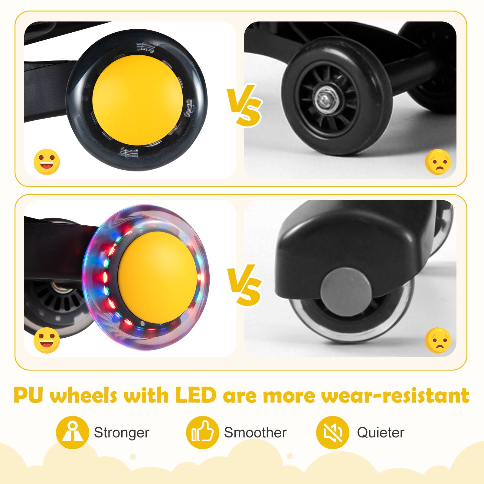 PU wheels with LED are more wear-resistant, Stronger, Smoother, Quieter