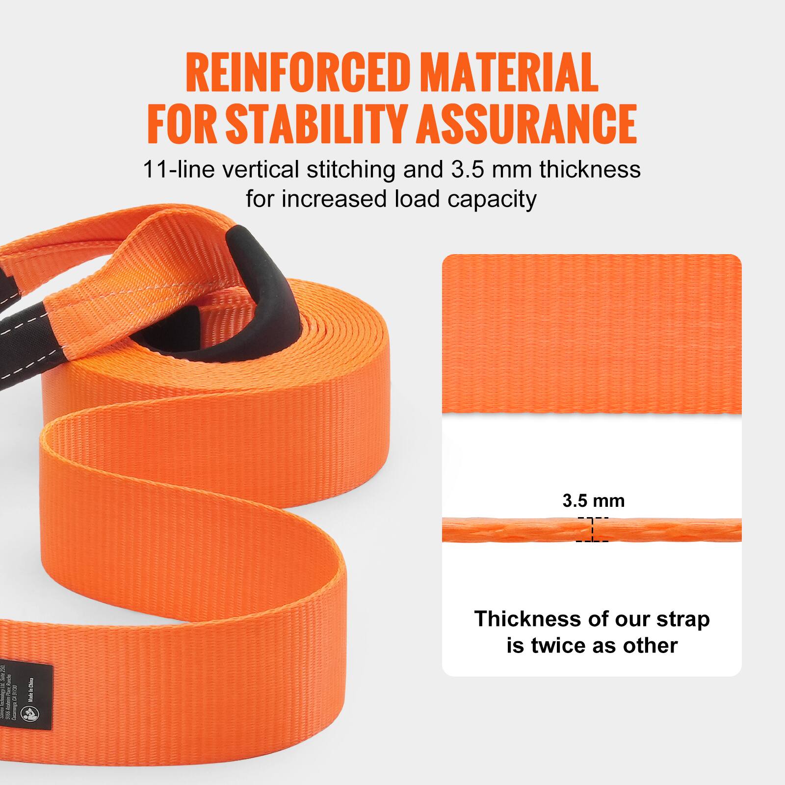 REINFORCED MATERIAL FOR STABILITY ASSURANCE

11-line vertical stitching and 3.5 mm thickness for increased load capacity

3.5 mm

Thickness of our strap is twice as other