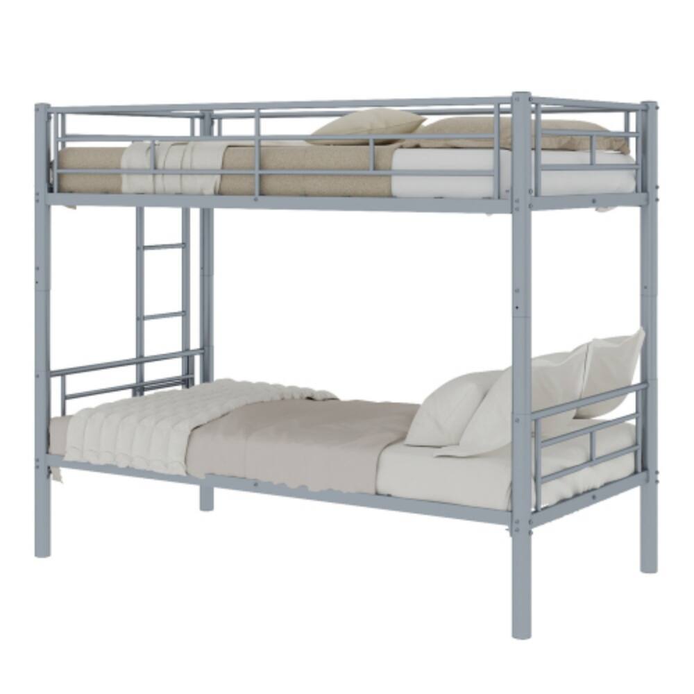 Alt View 4. LUCKY ONE - Twin Over Twin Metal Bunk Bed for Kids, Durable Steel Structure with Ladder and Guardrail, Converts to 2 Separate Beds - Silver.