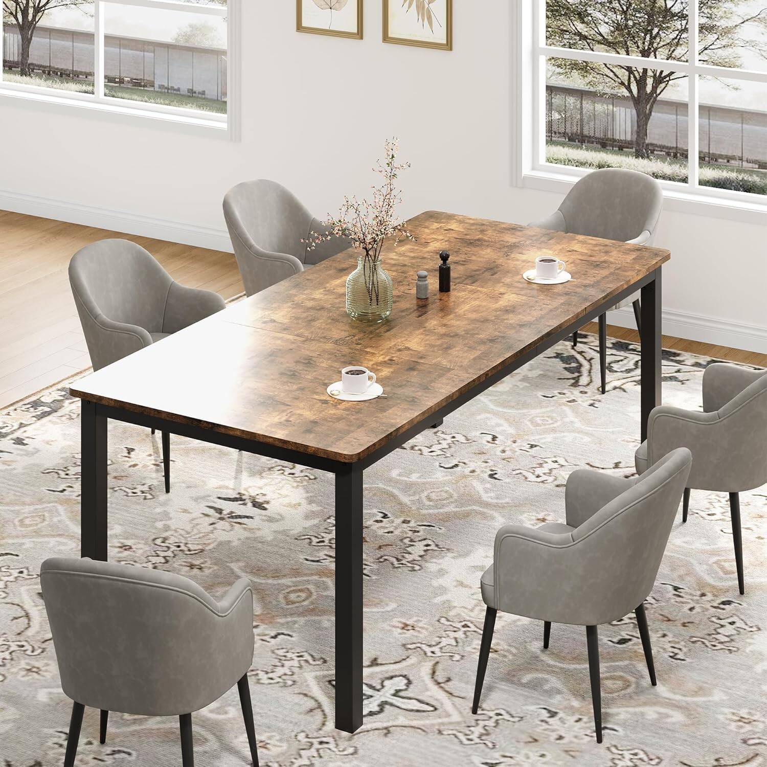 Alt View 3. Jojoka - Kitchen Table 71 Inch Industrial Dining Table Large Rectangle Kitchen Table for Dining Room, Home Office, Living Room - Multiple colors.