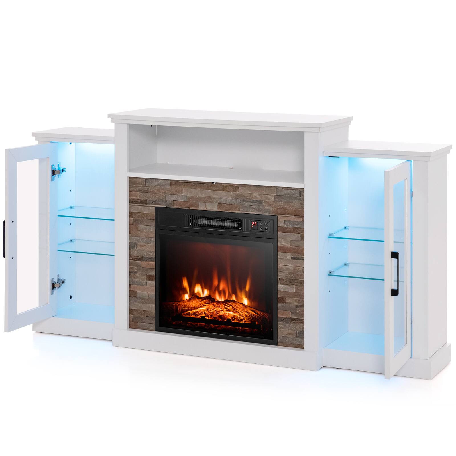Back. SlickBlue - Modern TV Stand with Fireplace Insert and 16-Color LED Light Entertainment Center - White.