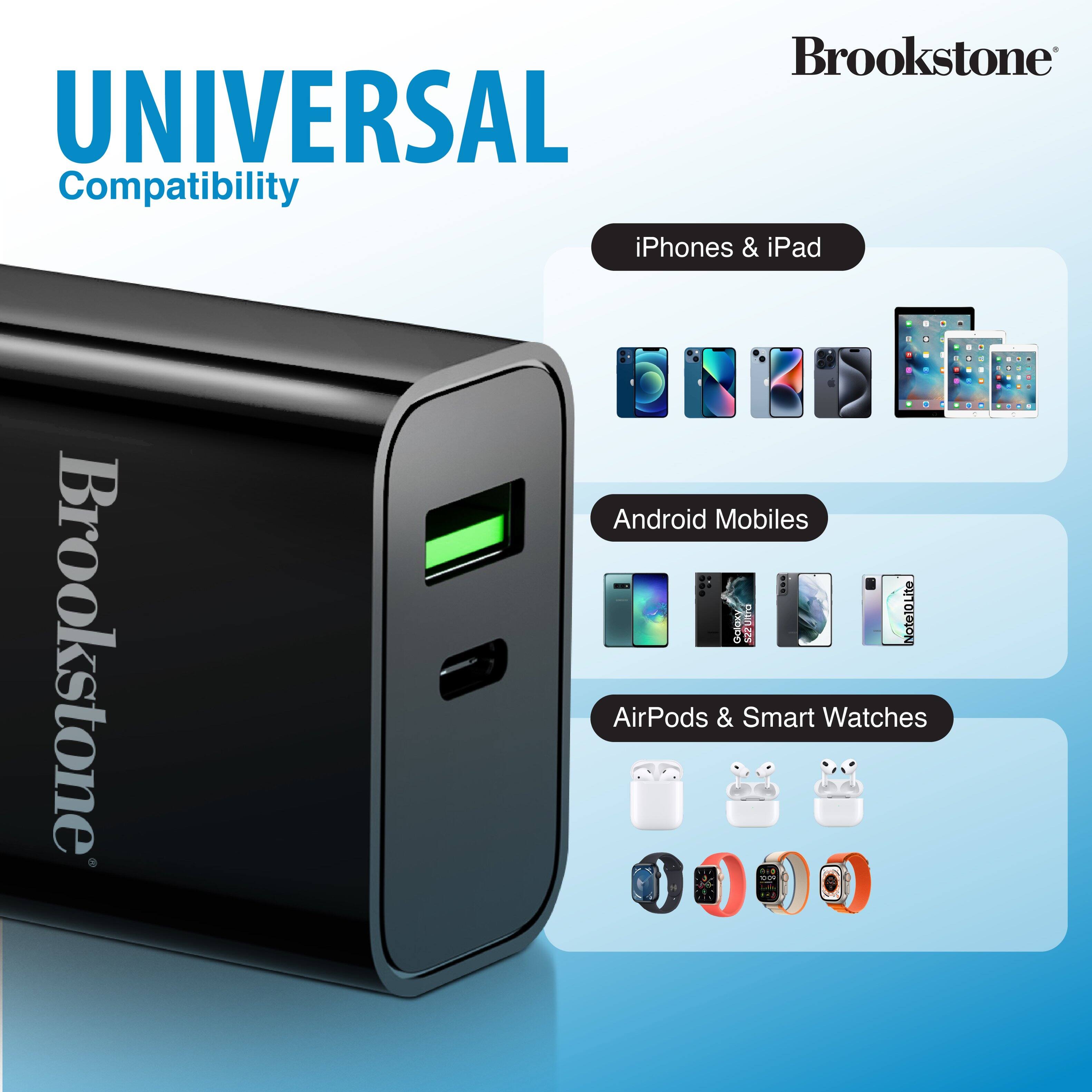 Brookstone UNIVERSAL Compatibility iPhones & iPad, Android Mobiles, AirPods & Smart Watches
