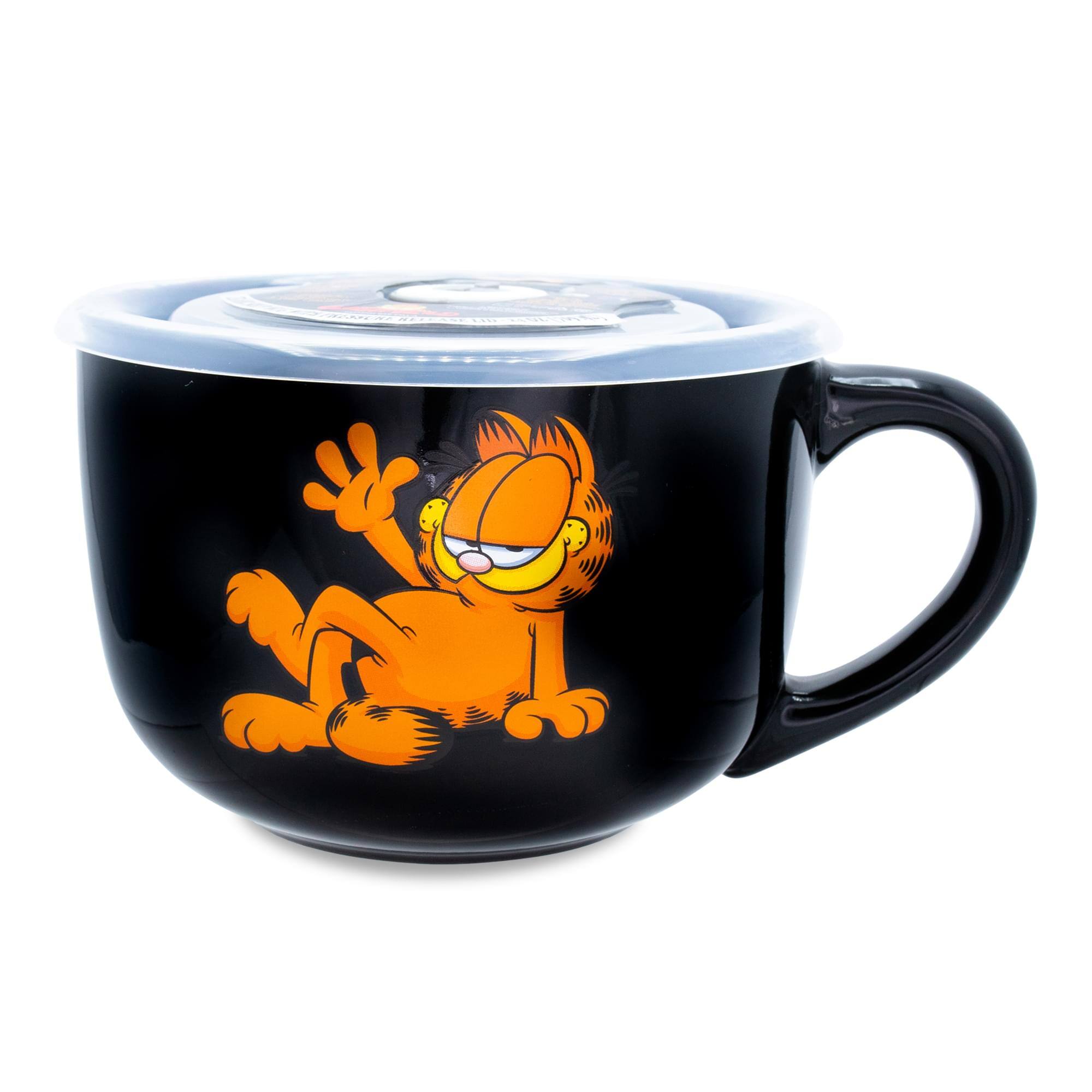 Alt View 1. Silver Buffalo - Garfield Ceramic Soup Mug With Vented Lid | Holds 24 Ounces - Black.