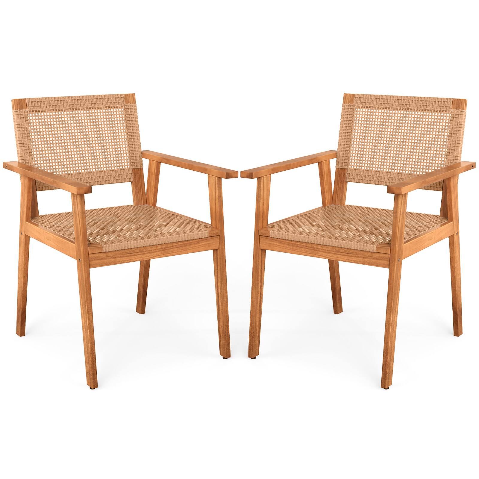 Alt View 8. Gymax - Gymax Acacia Wood Outdoor Dining Chairs Set of 2 w/Backrests & Armrests for Backyard - Yellow.