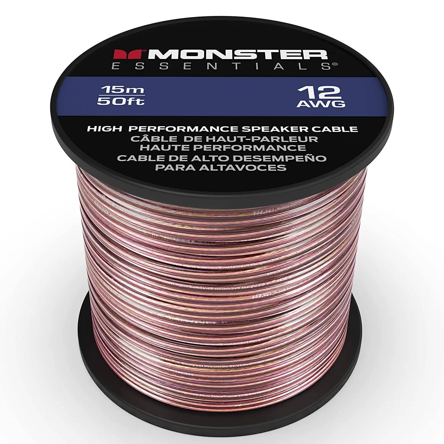 MONSTER ESSENTIALS 15m 50ft 12 AWG HIGH PERFORMANCE SPEAKER CABLE CABLE DE HAUT-PARLEUR HAUTE PERFORMANCE CABLE DE ALTO DESEMPEÑO PARA ALTAVOCES
