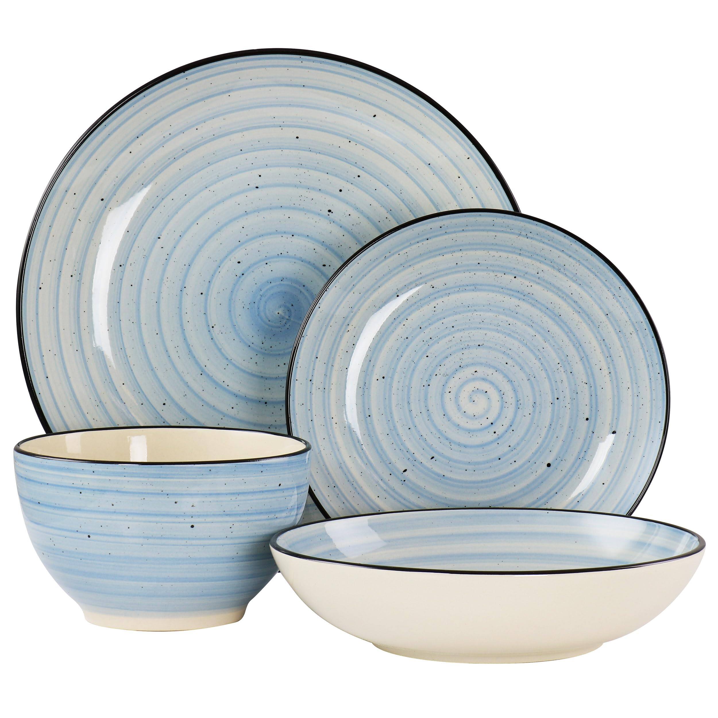 Angle. Dazzed Corner - 24 Piece Round Stoneware Dinnerware Set - Light Blue.