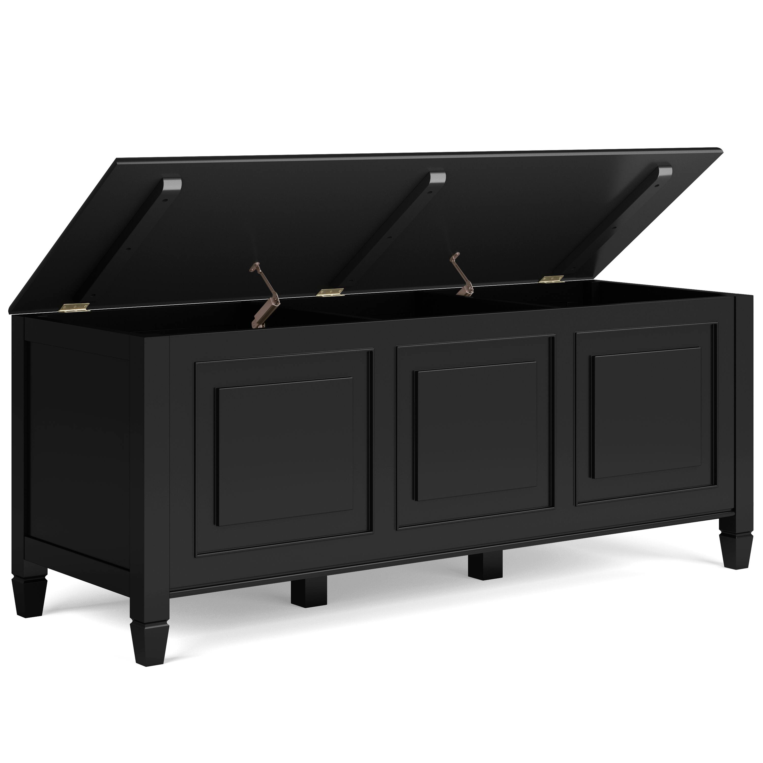 Back. Simpli Home - Connaught 51 inch Wide Solid Wood Traditional Storage Bench Trunk in Black - Black.