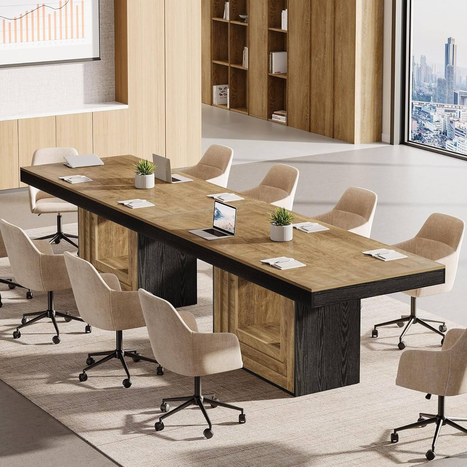 Angle. Tribesigns - Modern Conference Table with Engineered Wood Construction and Rectangular Top for Home Office and Study - Brown.